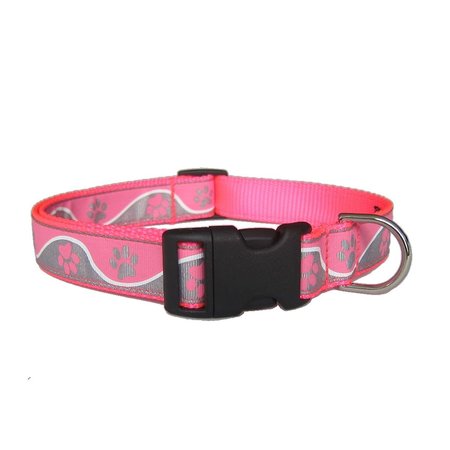SASSY DOG WEAR Aluminum Buckle Dog Collar Adjusts 18-28 in. Largel Pink PAW WAVE PINKMETAL4-C